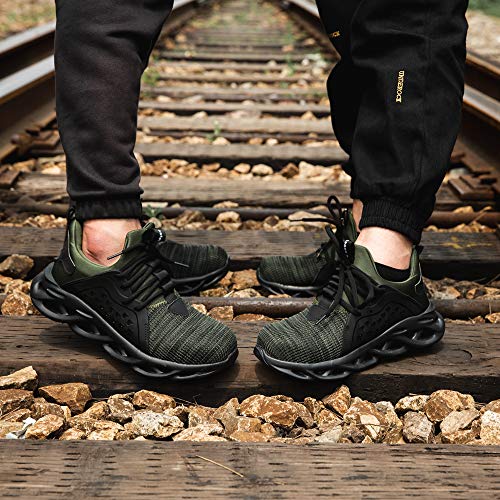 Zapatos de Seguridad Hombre Mujer Trabajo Ligeras Calzado de Seguridad Deportivo Comodo con Punta de Acero D Verde 44 EU