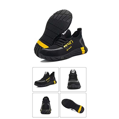 Zapatos de Seguridad Hombre Punta de Acero Anti-aplastante Aislamiento Zapatillas de Trabajo Mujer AntiEstático Liviano Transpirable Negro Amarillo 42