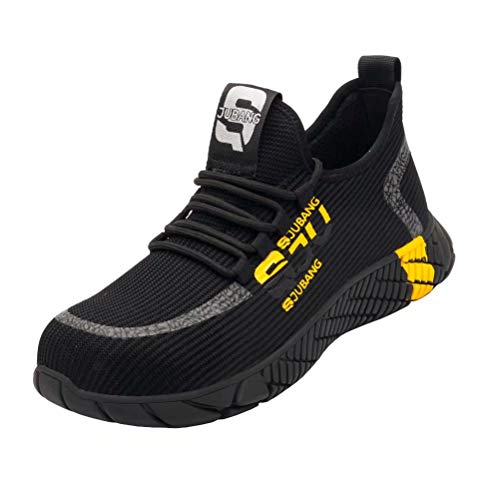 Zapatos de Seguridad Hombre Punta de Acero Anti-aplastante Aislamiento Zapatillas de Trabajo Mujer AntiEstático Liviano Transpirable Negro Amarillo 42