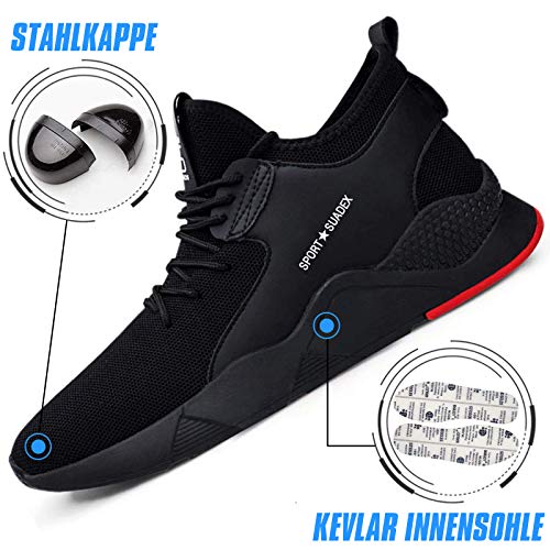Zapatos de Seguridad Hombre Trabajo Cómodas, Zapatillas de Trabajo con Punta de Acero Ultraligero Transpirables, 36-48