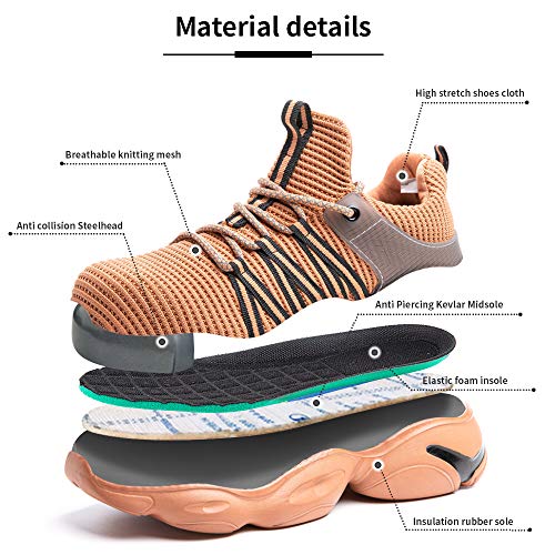 Zapatos de Seguridad Hombre Trabajo Zapatillas Deportivas de Mujer Puntera de Acero Ligeros Calzado de Industrial Construcción Botas Tácticas D-Caqui EU43