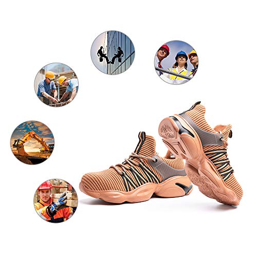 Zapatos de Seguridad Hombre Trabajo Zapatillas Deportivas de Mujer Puntera de Acero Ligeros Calzado de Industrial Construcción Botas Tácticas D-Caqui EU43