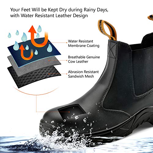 Zapatos de Seguridad Impermeables para Hombres - Safetoe 8025 Botas de Trabajo con Puntera de Acero (Talla 39, Negro)