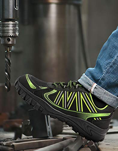 Zapatos de Seguridad para Hombre con Puntera de Acero Zapatillas de Seguridad Trabajo, Calzado de Industrial y Deportiva(D Verde,46 EU)