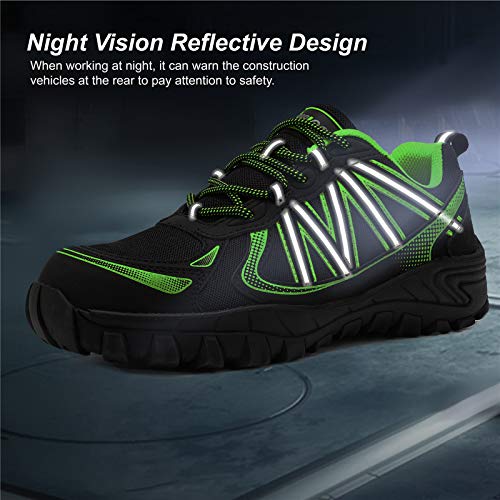 Zapatos de Seguridad para Hombre con Puntera de Acero Zapatillas de Seguridad Trabajo, Calzado de Industrial y Deportiva(D Verde,46 EU)