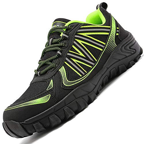 Zapatos de Seguridad para Hombre con Puntera de Acero Zapatillas de Seguridad Trabajo, Calzado de Industrial y Deportiva(D Verde,46 EU)