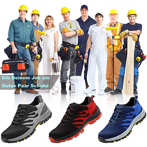 Zapatos de Seguridad para Hombre Zapatillas Zapatos de Mujer Seguridad de Acero Ligeras Calzado de Trabajo para Comodas Unisex Zapatos de Industria y Construcción 539-Gris 41