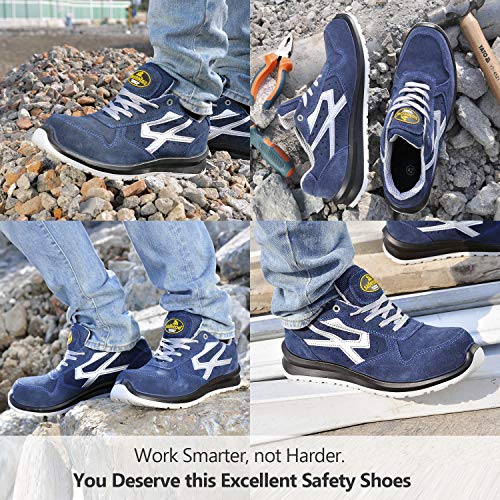 Zapatos de Seguridad para Hombres con Puntera de Fibra de Vidrio - SAFETOE 7328 Zapatillas Ultra-Ligeras (Talla 42, Azul) l