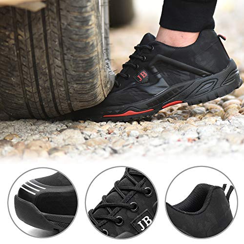 Zapatos de Seguridad para Mujer Zapatillas Zapatos de Hombre Seguridad de Acero Ligeras Calzado de Trabajo para Comodas Unisex Zapatos de Industria y Construcción 539-Negro Rojo 46
