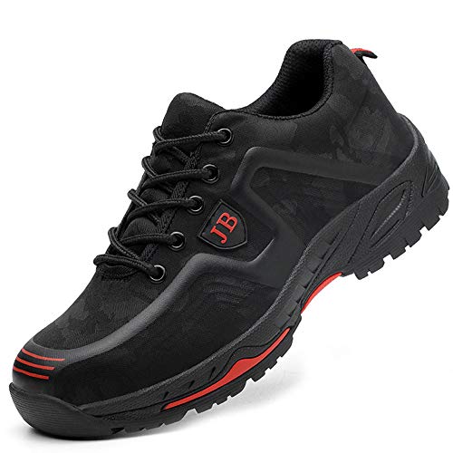 Zapatos de Seguridad para Mujer Zapatillas Zapatos de Hombre Seguridad de Acero Ligeras Calzado de Trabajo para Comodas Unisex Zapatos de Industria y Construcción 539-Negro Rojo 46