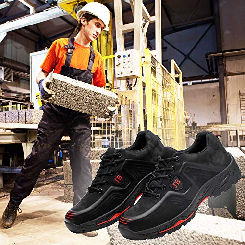 Zapatos de Seguridad para Mujer Zapatillas Zapatos de Hombre Seguridad de Acero Ligeras Calzado de Trabajo para Comodas Unisex Zapatos de Industria y Construcción 539-Negro Rojo 42