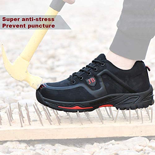 Zapatos de Seguridad para Mujer Zapatillas Zapatos de Hombre Seguridad de Acero Ligeras Calzado de Trabajo para Comodas Unisex Zapatos de Industria y Construcción 539-Negro Rojo 42