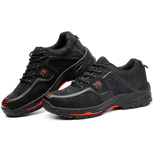 Zapatos de Seguridad para Mujer Zapatillas Zapatos de Hombre Seguridad de Acero Ligeras Calzado de Trabajo para Comodas Unisex Zapatos de Industria y Construcción 539-Negro Rojo 42
