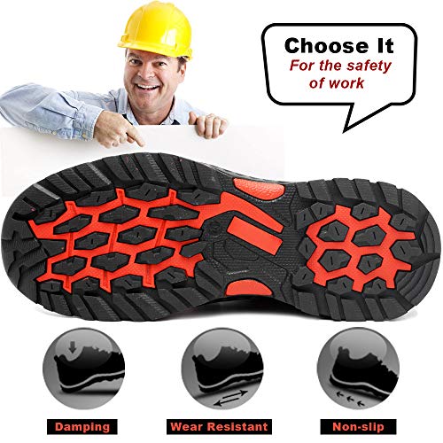 Zapatos de Seguridad para Mujer Zapatillas Zapatos de Hombre Seguridad de Acero Ligeras Calzado de Trabajo para Comodas Unisex Zapatos de Industria y Construcción 539-Negro Rojo 43