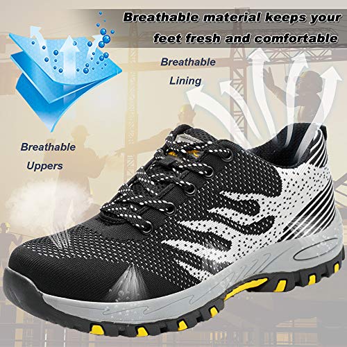 Zapatos de Seguridad para Mujer Zapatillas Zapatos de Hombre Seguridad de Acero Ligeras Calzado de Trabajo para Comodas Unisex Zapatos de Industria y Construcción 115-Gris 40