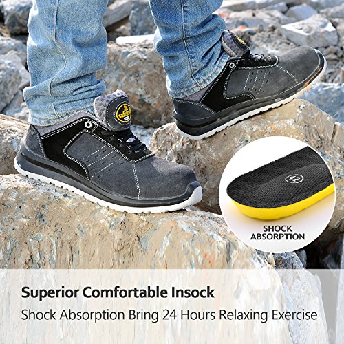 Zapatos de Seguridad Ultra-Ligeros para Hombres - SAFETOE 7331 Zapatillas Trabaja con Tus pies Bien protegidos (Talla 43, Gris)