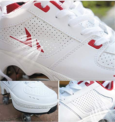 Zapatos de Senderismo Resistentes de Cuatro Ruedas Patines,Patines de Ruedas Deformados Multifuncionales,Patines de Ruedas Dobles,Zapatos de Tenis,for Adultos Niños,Plus Size 31-4334