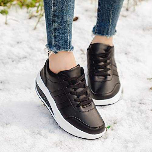 Zapatos Deporte Mujer Nieve Zapatillas de Deportivos Zapatos para Caminar Gimnasia Ligero Sneakers Invierno Plataforma Botas de Botines 37.5EU = Fabricante:38 Negro