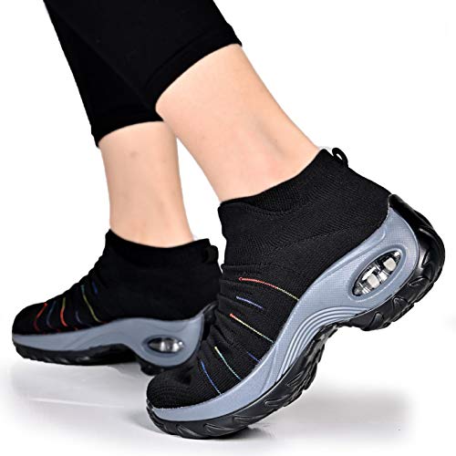 Zapatos Deporte Mujer Zapatillas Deportivas Correr Gimnasio Casual Zapatos para Caminar Mesh Running Transpirable Aumentar Más Altos Sneakers Black-38