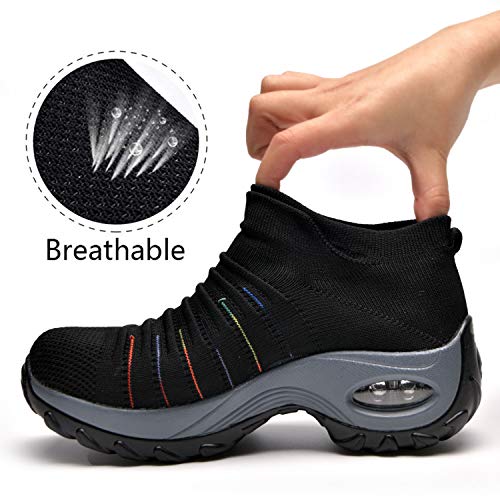 Zapatos Deporte Mujer Zapatillas Deportivas Correr Gimnasio Casual Zapatos para Caminar Mesh Running Transpirable Aumentar Más Altos Sneakers Black-41