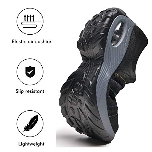 Zapatos Deporte Mujer Zapatillas Deportivas Correr Gimnasio Casual Zapatos para Caminar Mesh Running Transpirable Aumentar Más Altos Sneakers Black-41