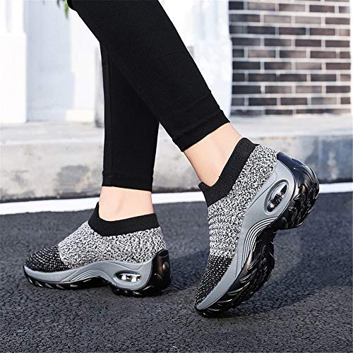 Zapatos Deporte Mujer Zapatillas Deportivas Correr Gimnasio Casual Zapatos para Caminar Mesh Running Transpirable Aumentar Más Altos Sneakers Negro Gris Morado Rojo 35-44 Gris 40