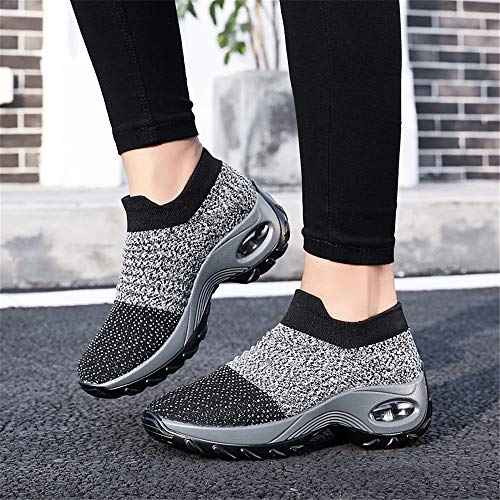 Zapatos Deporte Mujer Zapatillas Deportivas Correr Gimnasio Casual Zapatos para Caminar Mesh Running Transpirable Aumentar Más Altos Sneakers Negro Gris Morado Rojo 35-44 Gris 40