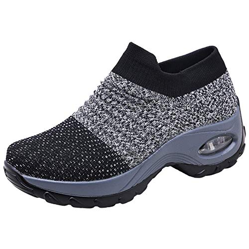 Zapatos Deporte Mujer Zapatillas Deportivas Correr Gimnasio Casual Zapatos para Caminar Mesh Running Transpirable Aumentar Más Altos Sneakers Negro Gris Morado Rojo 35-44 Gris 40