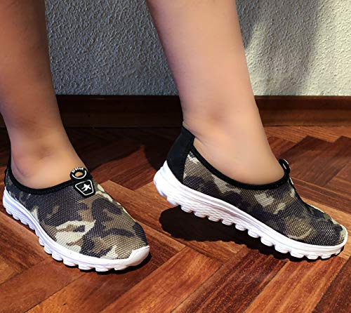 Zapatos Deportes de Maya, Zapatillas Deportivas Instantáneas para Mujer Suaves para Trotar o Caminar Vulcanizadas Tejidas Calzado para Verano (23311 Camuflaje, Numeric_38)
