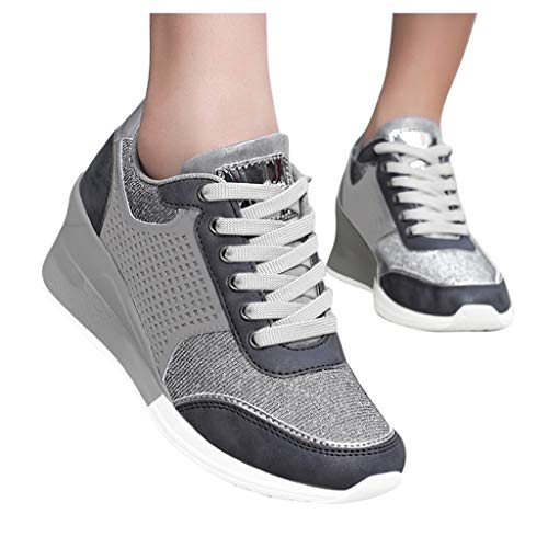 Zapatos Deportivos Mujer Cuña Running Casual Comodos Deportes Calzado Multideporte Gris Baratos Rebaja 37-43EU 0201