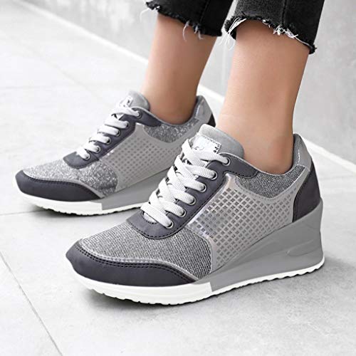 Zapatos Deportivos Mujer Cuña Running Casual Comodos Deportes Calzado Multideporte Gris Baratos Rebaja 37-43EU 0201