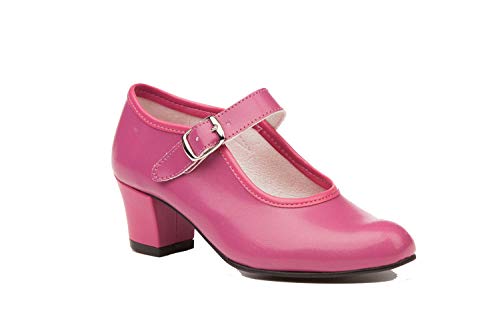 Zapatos Flamencas de Baile de Piel Fabricados en España. Disponible Desde la Talla 22 hasta la Talla 42 - Mi Pequeña Modelo 302I Color Beige,Amarillo,Blanco,Azul,Fuxia,Negro,Rojo y Verde.