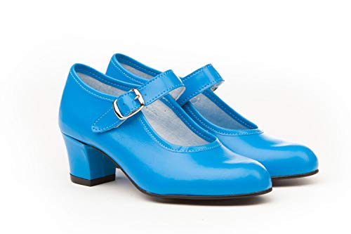 Zapatos Flamencas de Baile de Piel Fabricados en España. Disponible Desde la Talla 22 hasta la Talla 42 - Mi Pequeña Modelo 302I Color Beige,Amarillo,Blanco,Azul,Fuxia,Negro,Rojo y Verde.