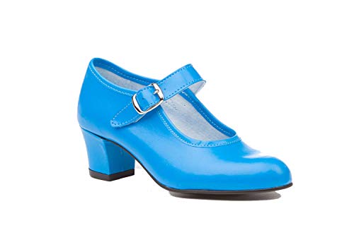 Zapatos Flamencas de Baile de Piel Fabricados en España. Disponible Desde la Talla 22 hasta la Talla 42 - Mi Pequeña Modelo 302I Color Beige,Amarillo,Blanco,Azul,Fuxia,Negro,Rojo y Verde.