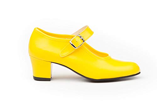 Zapatos Flamencas de Baile de Piel Fabricados en España. Disponible Desde la Talla 22 hasta la Talla 42 - Mi Pequeña Modelo 302I Color Beige,Amarillo,Blanco,Azul,Fuxia,Negro,Rojo y Verde.