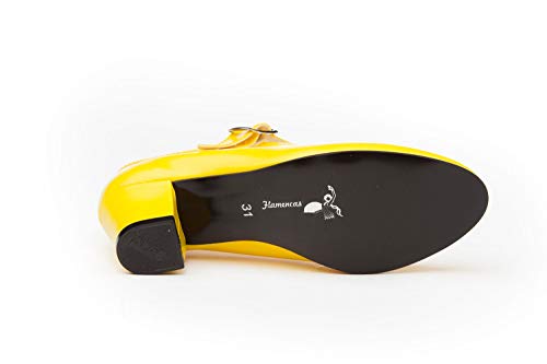 Zapatos Flamencas de Baile de Piel Fabricados en España. Disponible Desde la Talla 22 hasta la Talla 42 - Mi Pequeña Modelo 302I Color Beige,Amarillo,Blanco,Azul,Fuxia,Negro,Rojo y Verde.