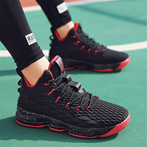 Zapatos Hombre Deporte de Baloncesto Sneakers de Malla para Correr Zapatillas Antideslizantes Negro Rojo Champán Verde Brillante 36-46 Negro Rojo 42