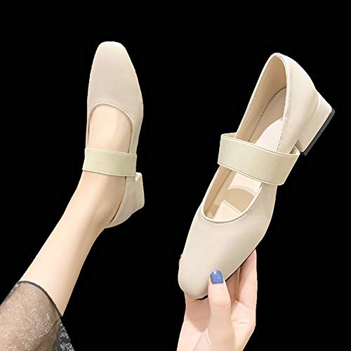 Zapatos Mary Jane para Mujer, Zapatos clásicos con Punta Cuadrada, Zapatos de Corte Elegantes, Zapatos de Vestir de Oficina con tacón Cuadrado de Color sólido