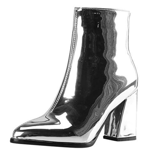 Zapatos Mujer para Lluvia Botas De Mujer Botines De Fiesta De Tobillo De Charol Con Espejo Puntiagudo Zapatos De Mujer