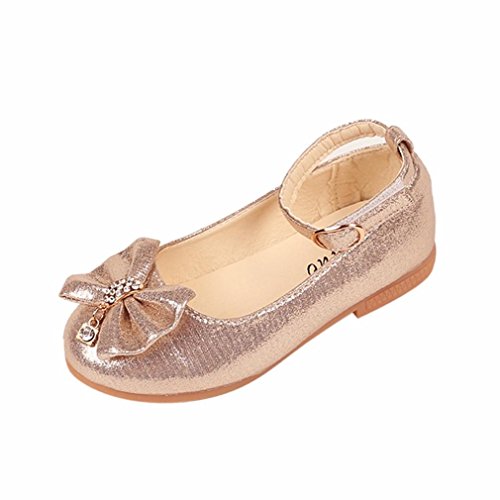Zapatos Niñas Carnaval K-youth® Zapato Princesa Niña Sandalias de Vestido Flat Shoes Bailarinas Princesa Zapatos con Tacón para Cumpleaños Fiesta Cosplay (24 EU, Dorado)