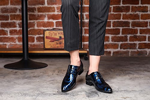 Zapatos Oxford Hombre, Cuero Cordones Vestir Derby Calzado Boda Negocios Marron Azul Gris Rojo 37-50EU BL41