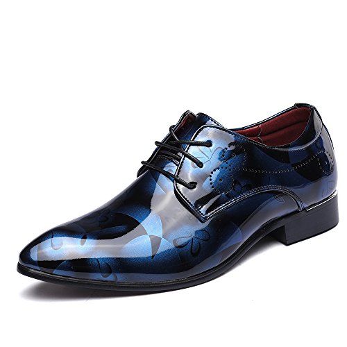 Zapatos Oxford Hombre, Cuero Cordones Vestir Derby Calzado Boda Negocios Marron Azul Gris Rojo 37-50EU BL42