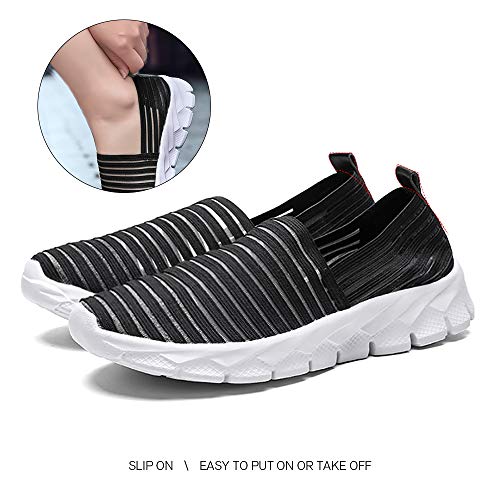 Zapatos para Corror Mujer Zapatillas de Deportiva Slip on Huecos Sneakers para Caminar Walking Calzado Malla Transpirables Loafer Ligeros Mocasines Verano Negro-1 38 EU
