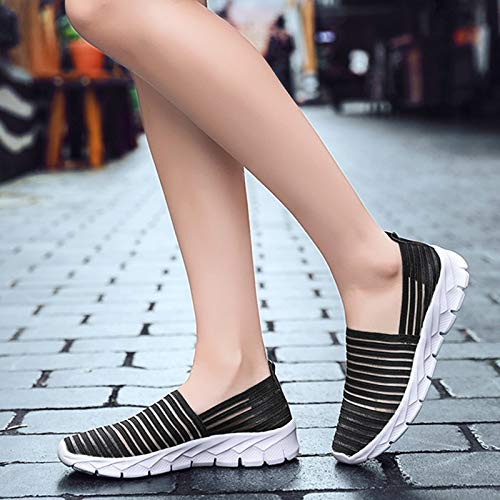 Zapatos para Corror Mujer Zapatillas de Deportiva Slip on Huecos Sneakers para Caminar Walking Calzado Malla Transpirables Loafer Ligeros Mocasines Verano Negro-1 38 EU