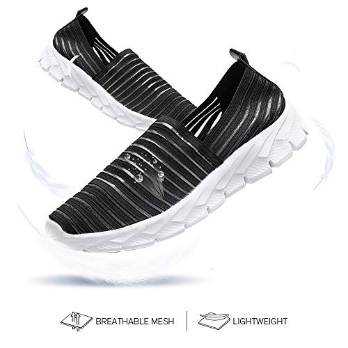 Zapatos para Corror Mujer Zapatillas de Deportiva Slip on Huecos Sneakers para Caminar Walking Calzado Malla Transpirables Loafer Ligeros Mocasines Verano Negro-1 38 EU