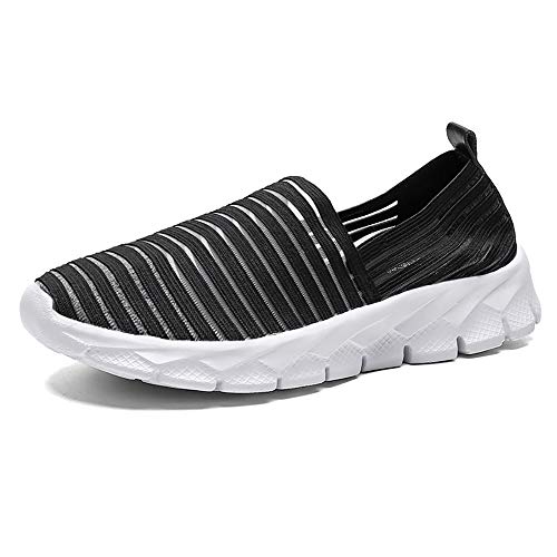 Zapatos para Corror Mujer Zapatillas de Deportiva Slip on Huecos Sneakers para Caminar Walking Calzado Malla Transpirables Loafer Ligeros Mocasines Verano Negro-1 38 EU