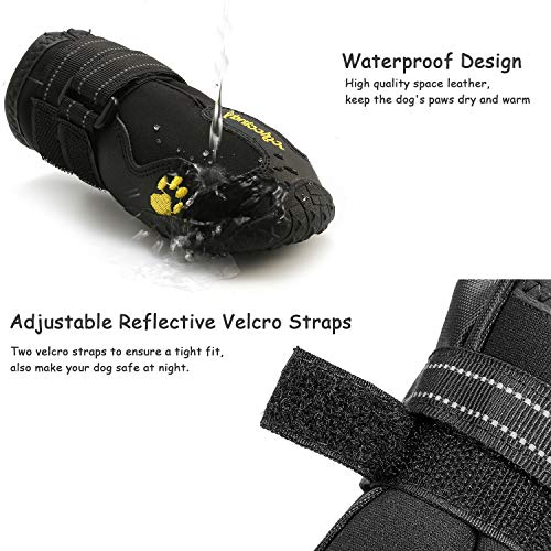 Zapatos para Perros, 4 Pcs Impermeable Zapatos Perro para Mediano y Grandes Perros - Negro (4#)
