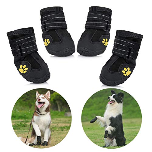 Zapatos para Perros, 4 Pcs Impermeable Zapatos Perro para Mediano y Grandes Perros - Negro (4#)