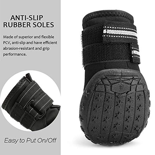Zapatos para Perros, 4 Pcs Impermeable Zapatos Perro para Mediano y Grandes Perros - Negro (4#)