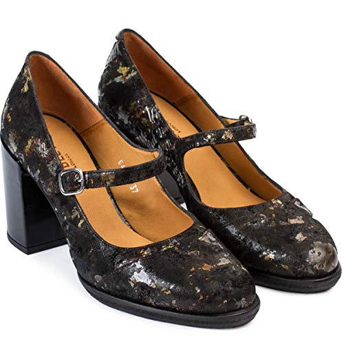 Zapatos Tacón Medio-Alto TEGUISE | Zapato Salón Mujer con Pátina Efecto Camuflaje | Cómoda Plataforma y Tacón Ancho | Suela TPU | Forro Piel Extra Resistente Alto Brillo | Talla 41